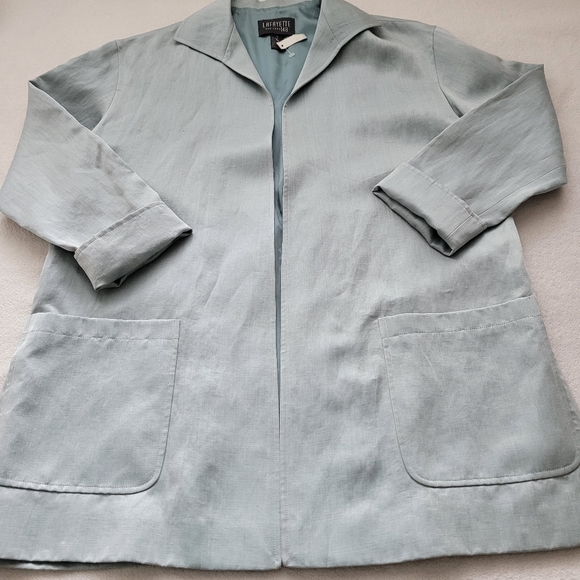 Ladies Silk Blazer Open Front ~flaw~ Seafoam Green Satin NEW Lafayette 148 NY - Picture 8 of 14